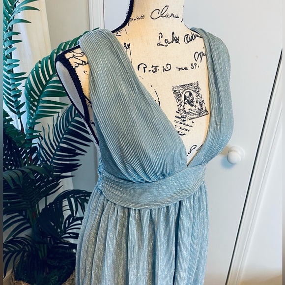 LULUS Ailey Gold and Teal Blue Skater Dress - Picture 13 of 15